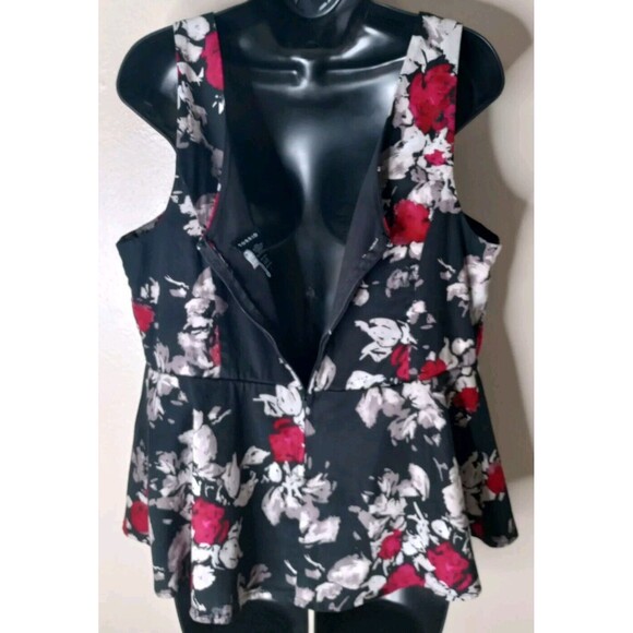 Torrid Peplum Top Sz 1 1X Black Red Floral Sleeveless Career Seperates Fall - Picture 7 of 15